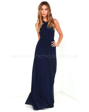 Air Of Romance Navy Blue Maxi Dress